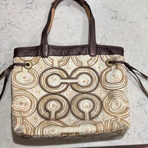 Coach Brown and Cream Patterned Tote